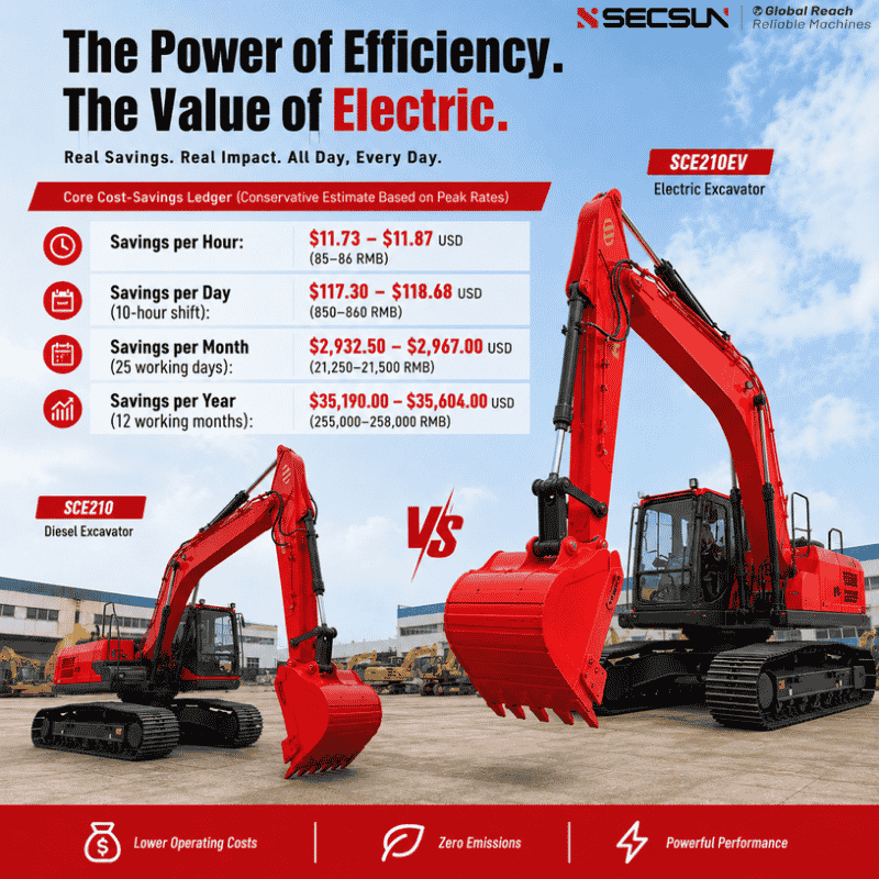 Electric Excavator ROI: How SC210EV Saves $41,791 Annually vs Diesel