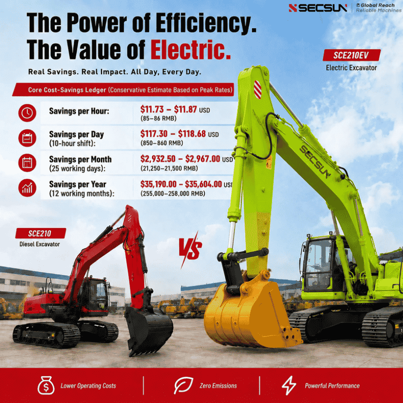 Electric Excavator ROI: How SC210EV Saves $41,791 Annually vs Diesel