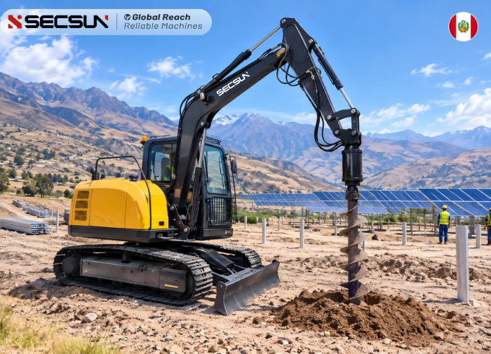 Peru | 6.5 Ton Crawler Excavator with Auger for Solar Project Construction